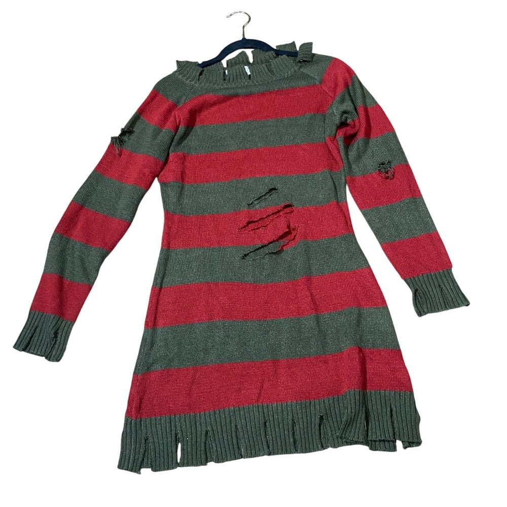 A Nightmare on Elm Street Sweater Dress Women M Red Green Freddy Krueger